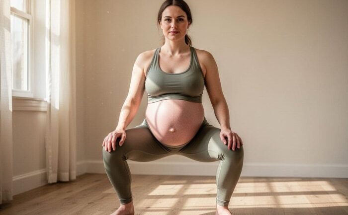 pregnant woman squatting