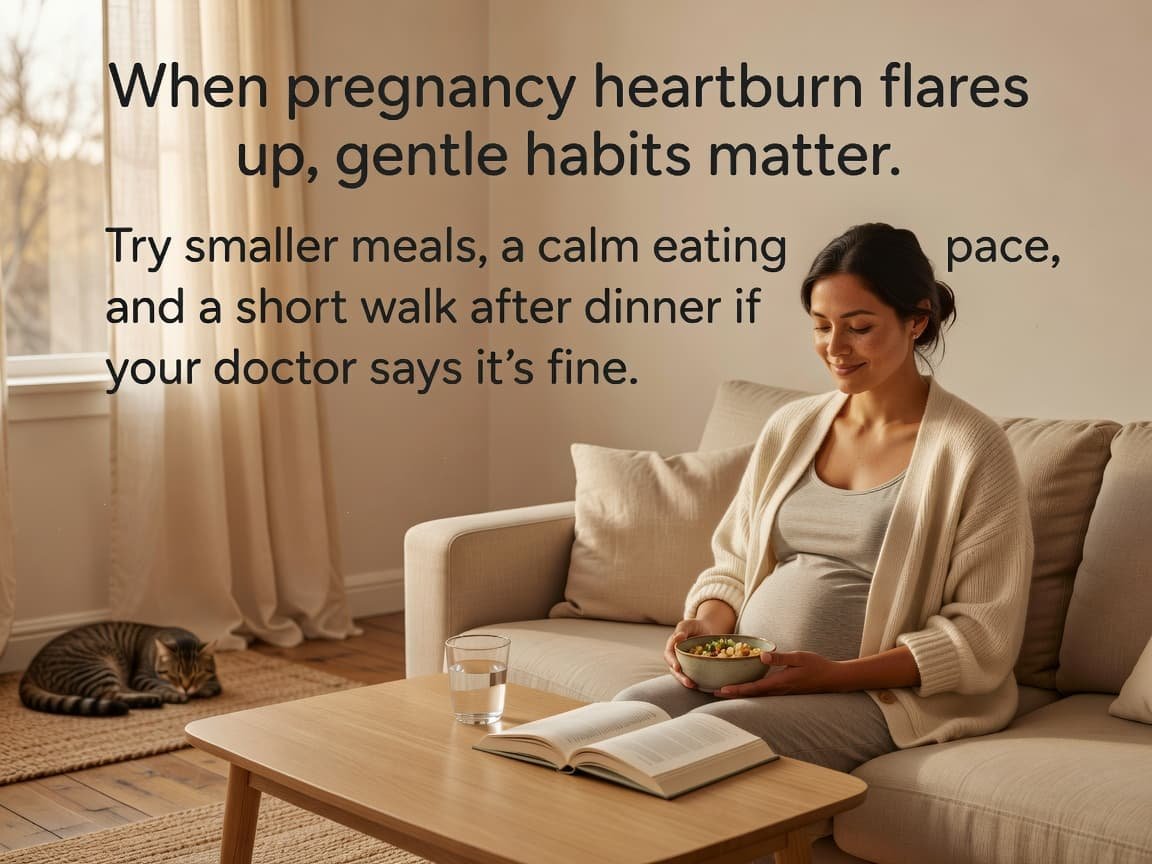 When pregnancy heartburn flares up, gentle habits matter
