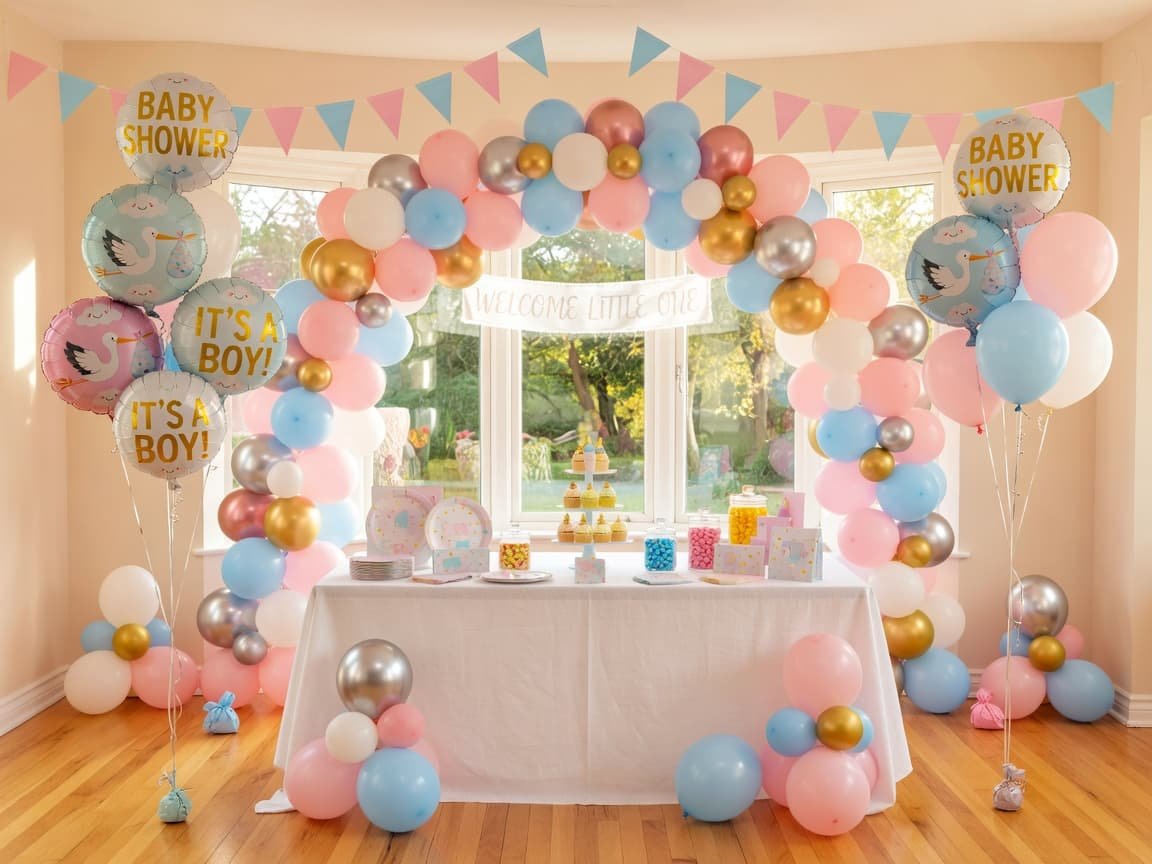 Whimsical baby shower stage design