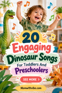 Discover 20 fun and engaging dinosaur song for toddlers and preschoolers, perfect for sing-alongs, movement, imaginative play, and learning through music.