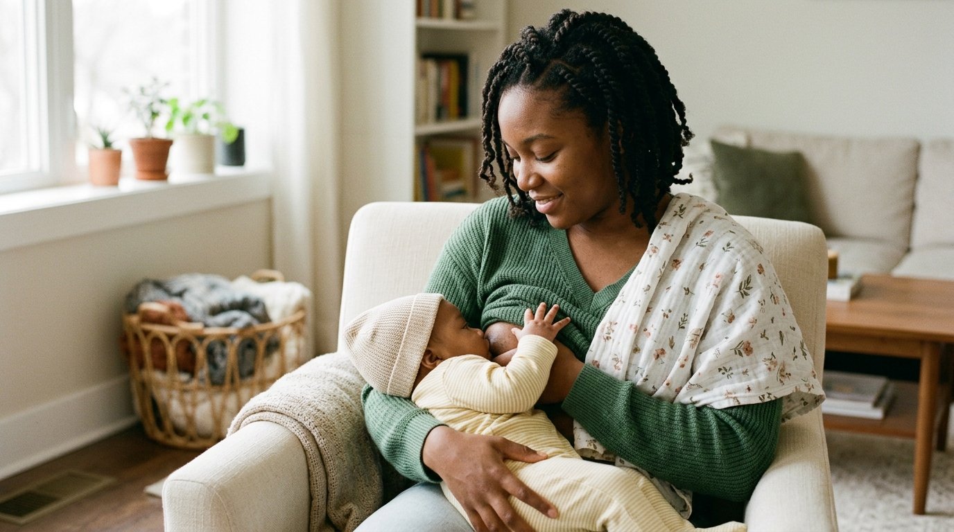 woman breastfeeding her chbeby
